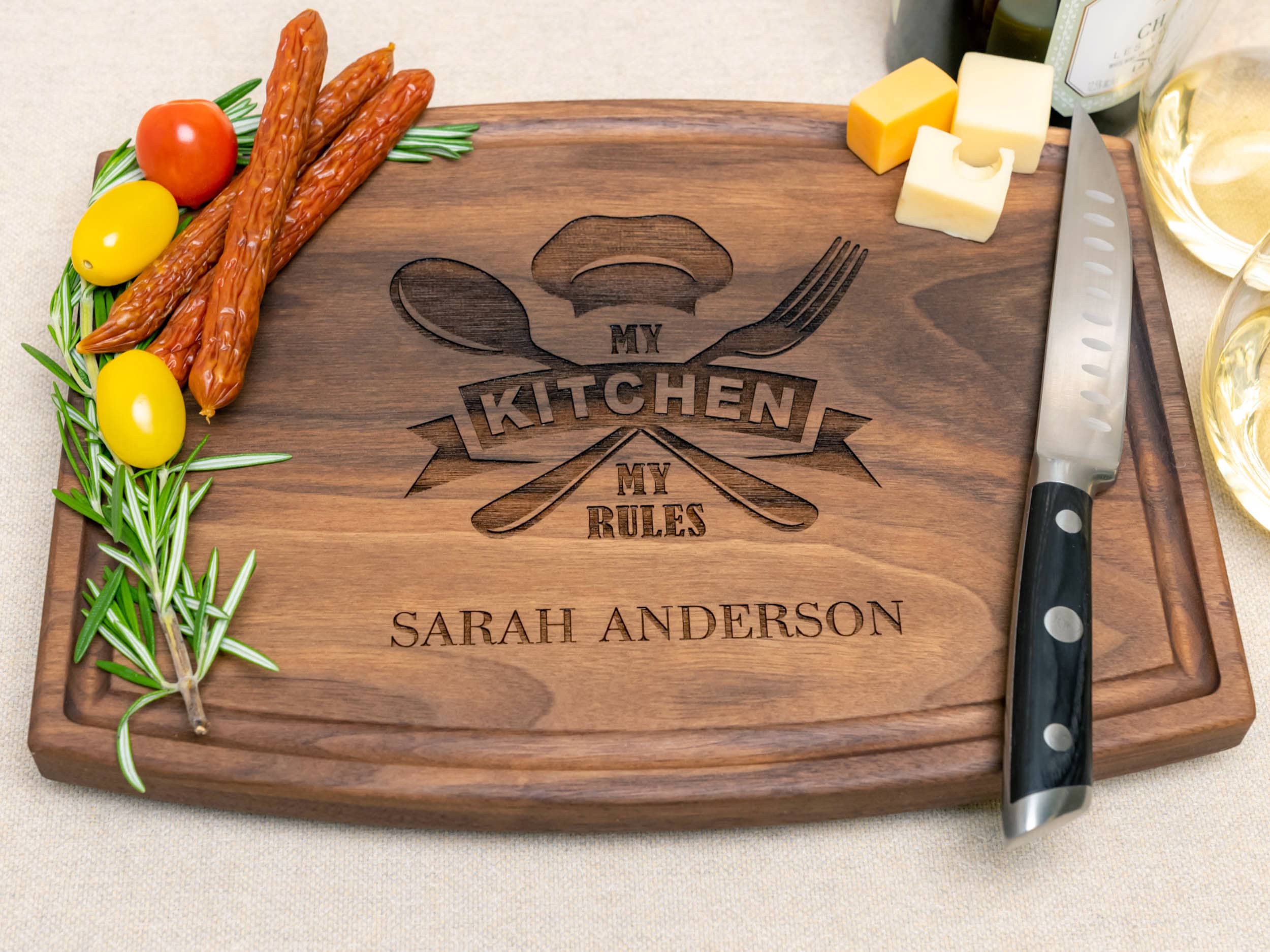 Personalized, Engraved Cutting Board with Kitchen Design for Housewarming  or Closing Gift #119 - Walnut Artisan Gallery